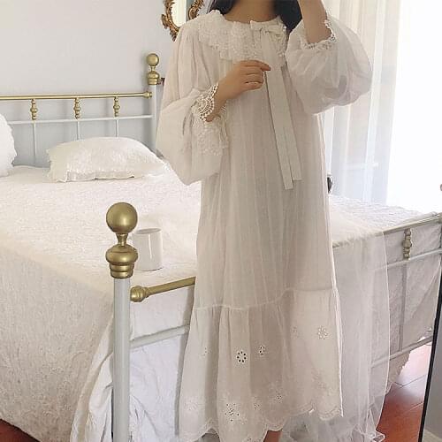 Womens Palace Style Dress Vintage Princess Sleepshirts.Lolita Lace Bow Nightgowns.Victorian Nightdress Ruffles Lounge Sleepwear