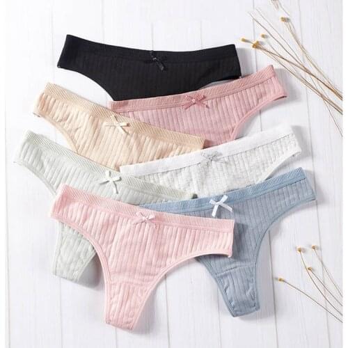 2019 Women Ropa Interior Femenina Summer Autumn Breathable Sexy Thong Screw Thread Cotton Low Waist Briefs Ladies Panties