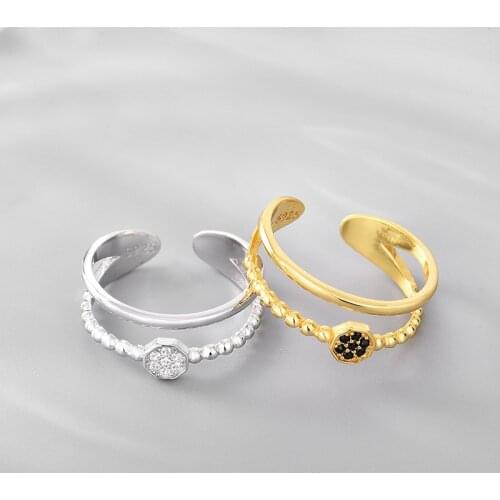 Luxury Double Ring Simplicity Vintage Wave 925 Sterling Silver Open Adjustable Gap Rings For Women Fashion Punk Style Ornaments