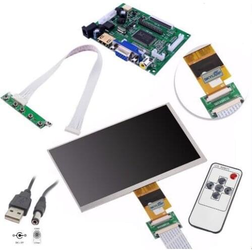 7" High Resolution 1024x600 Screen Display LCD TFT Monitor with Remote Driver Control Board 2AV HDMI VGA for Raspberry Pi