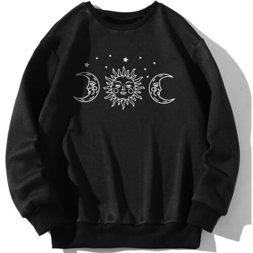 2021 Gothic Black Hoodie Women Fashion Multicolor Sweatshirt Long Sleeve Casual Print Sun Moon Pullover Top Blouse Hoody Bluzy