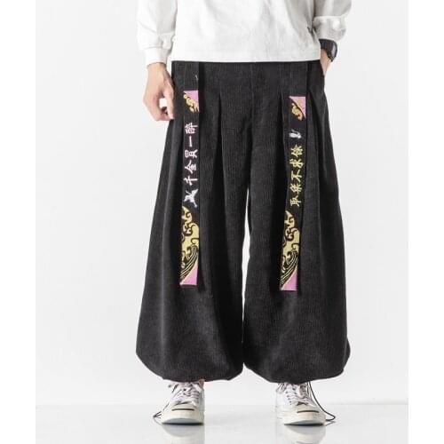 2021 Men Wide Leg Pants Mens Corduroy Joggers Retro Loose Trousers Man Chinese Style Linen Pants Male Big Hippie Pants Men 12122