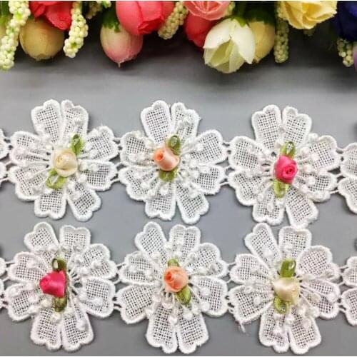20X Vintage Rose Flowers French Lace Trim Fabric Ribbon Embroidered Applique Handmade Sewing Craft For Costume Hat Decoration