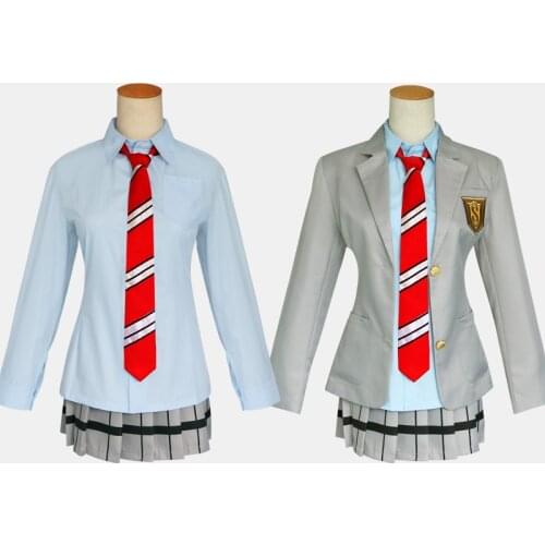 New 5PCS Your Lie in April Miyazono Kaori Arima Kousei Cosplay Costume Japanese Anime School Uniforms Halloween Suit and wigs