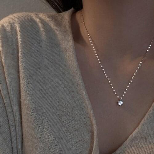 925 Sterling Silver Link Chain Crystal Round Charm Pendants Necklace For Women Statement Jewelry dz485