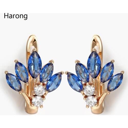 AAA Blue Crystal Zircon Quality Jewelry Earrings Flower Shape Metal Cute Small Stud Earrings For Woman Girl Fashion Accessories