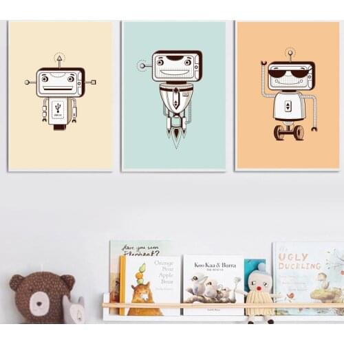 Abstract Simple Robot Nordic Posters And Print Wall Art Canvas Painting Pictures For Kids Bedroom Scandinavian Home Decoration