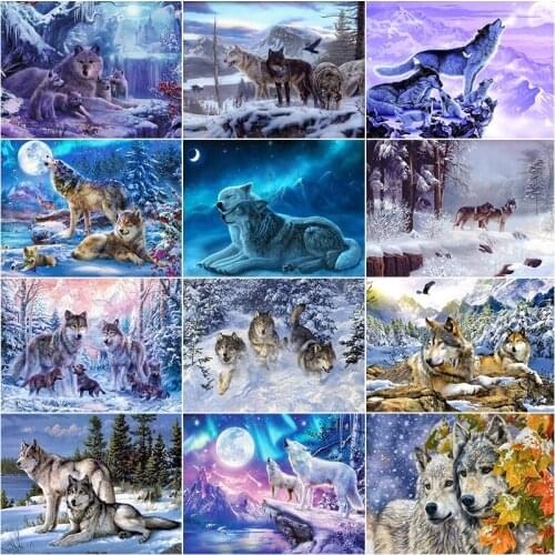 Diamond Painting Animal Cross Stitch Diamond Embroidery Wolf Full Round Display Diamond Mosaic Kit Winter Scenery
