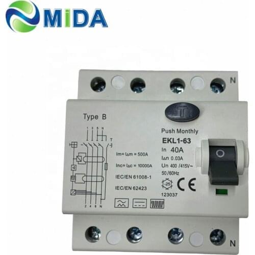 Type B RCCB Residual Current Circuit Breaker 10KA 4 Pole 32A 40A 63A 30mA RCD