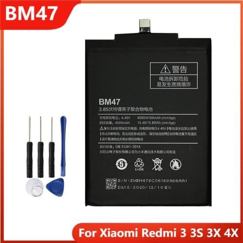 Xaio Mi Original Phone Battery BM47 For Xiaomi Redmi 3 3S 3X 4X Redmi3 Replacement Rechargable Batteries 4100mAh With Free Tools