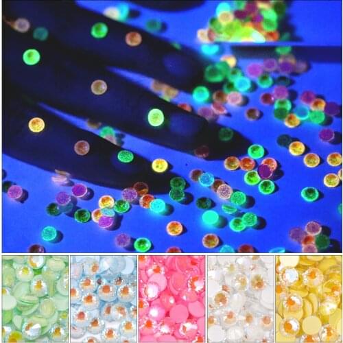 Glitter Luminous Noctilucent Color Nail Rhinestones Glass 3D Charm Non Hot Fix FlatBack Strass Fluorescence AB Art Decorations
