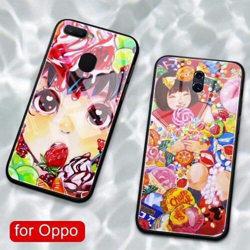 For Oppo R11s plus case glass back cute candy girl cover case for Oppo R9 R9S R11 R11S Plus R17 R15 F9 Pro Find X A7X Reno