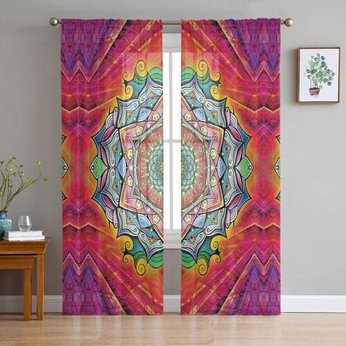 Colorful Mandala Window Curtains Bedroom Modern Drape Sheer Tulle Valances Living Room Kitchen Voile Curtain