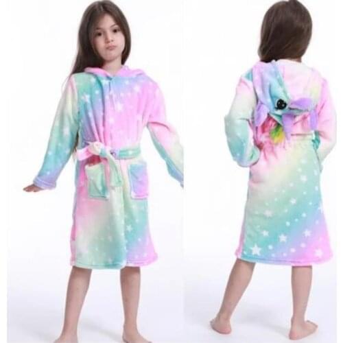 Children Home Clothes Toddler Kid Boys Girls Unicorn Flannel Hooded Bathrobes Kids Rainbow Bath Robe Nightgown Pajamas Sleepwear