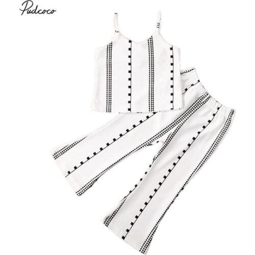 2020 Kids Baby Girl Summer Crop Top+Flare Pants 2pcs Clothes 1-6Y Toddler Girls 2Pcs New Fashion Outfits Cotton Clothing Set