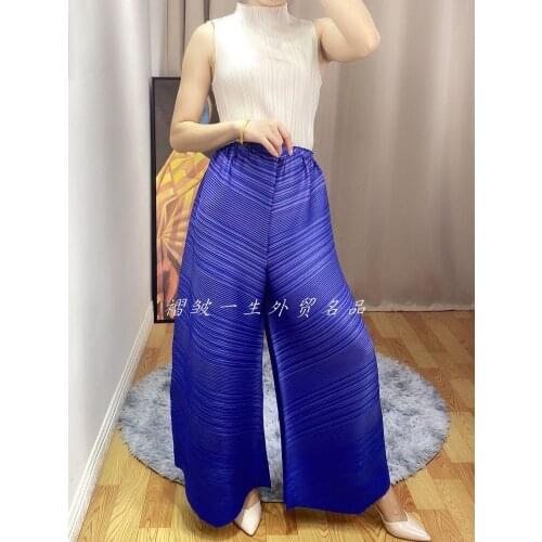 HOT SELLING Miyake fashion fold high waist all-match Gradient Wide leg pantswide leg pants IN STOCK