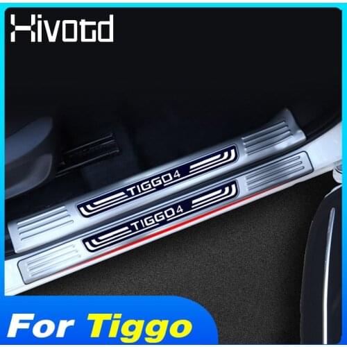 Hivotd Car Door Sill Cover Scuff Plate Pedal Trim Parts Exterior Threshold Protection Accessories For Chery Tiggo 4 2020 2021