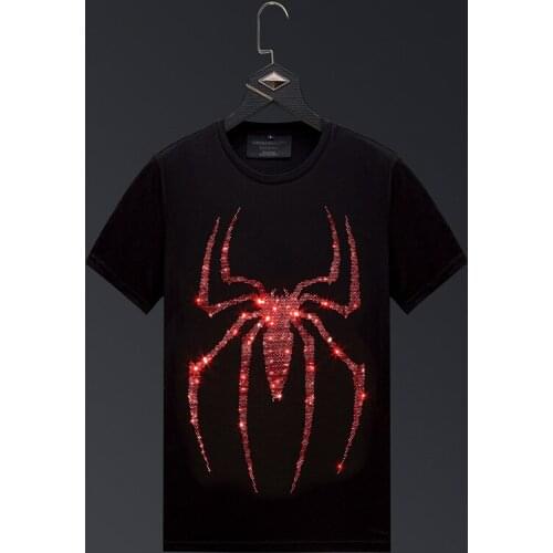 Summer 2021 Red Spider Rhinestones T Shirt Men Fashion Streetwear Short Sleeve O Neck Slim Plus Size Man Tshirt Camisetas Hombre