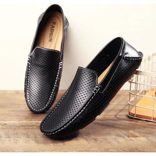 Golden Sapling Summer Loafers Hollow Design Mens Casual Shoes Breathable Genuine Leather Driving Flats Retro Formal Men Loafers