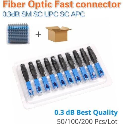 Single-mode 0.3dB FTTH fiber optic fast connector SC UPC SC APC Embedded style quick Connector 50pcs 100pcs 200pcs Lot