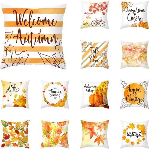 Autumn Decorative Pillow Case Thanks Giving Day Office Sofa Cushion Cover Pillowcase Fall Maple Print Throw Pillow Cover 45x45cm