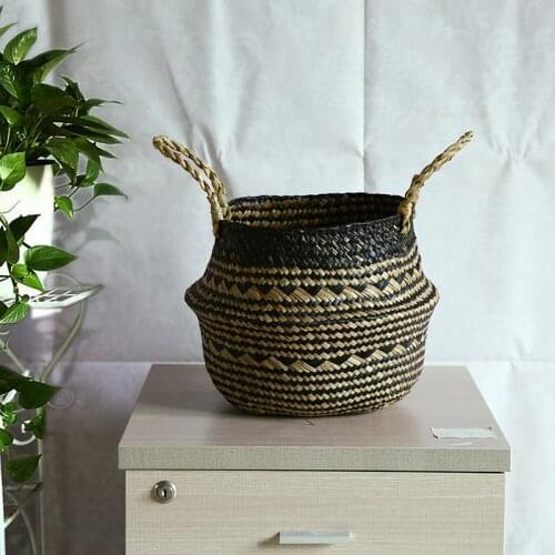 Retro Woven Storage Baskets Handmade Seagrass Wicker Basket Garden Flower Pot Container Laundry Toys Storage Organizer