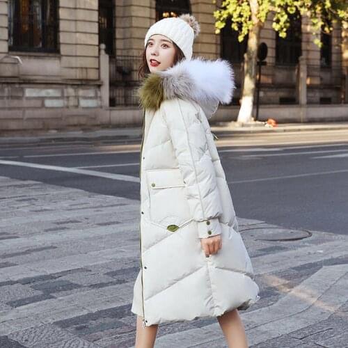 Down jacket women mid-length thickened 2020 winter new white duck down large fur collar