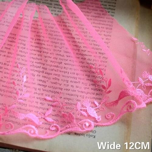 12CM Wide Luxury Tulle Mesh Pink Lace Trim Embroidered Flowers Ribbon Wedding Dress Head Scarfs Cloth Home Fabric Sewing Decor