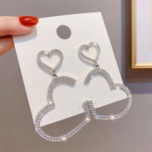 Ig Heart Crystal Hoop Earrings for Women Bijoux Geometric Rhinestones Earrings Statement Jewelry Party Gifts
