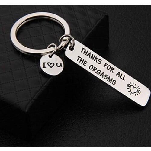 Couples Funny Keychain Engraved Thank for All The Orgasms Stainless Steel Key Ring for Boyfriend Girlfriend Husband Wife Gift
