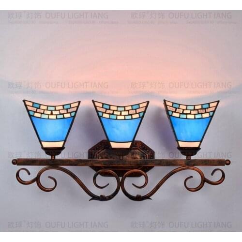 Modern Mediterranean Tiffany style Blue wall lamp stained Glass living room dining room decorative lamp