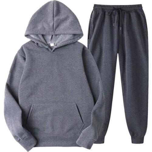 Brand Men Solid Color Casual Sets Autumn New Mens Hoodies + Pants Two-Piece Tracksuit Trendy Sportswear Set Male