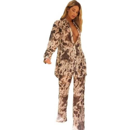 STYLISH LADY Snake Printed 2 Piece Set Women Long Sleeve Blouse and Long Pant Set 2021 Spring Elegant Club Party Outfits