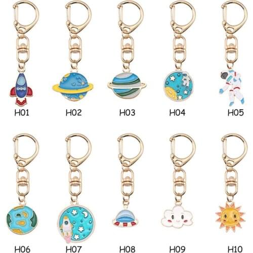 Escape From The Earth ! UFO Space Craft Astronaut Rocket Planet Spaceman Universe Stars Enamel Key Ring KeyChain For Astrophile