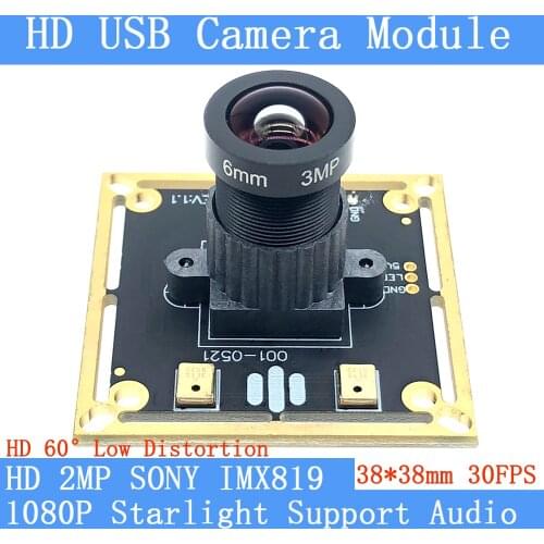 Plug Play HD 1080P 60° Low distortion 2MP Webcam Level Low Illumination 30FPS UVC USB Camera Module Microphone Android linux
