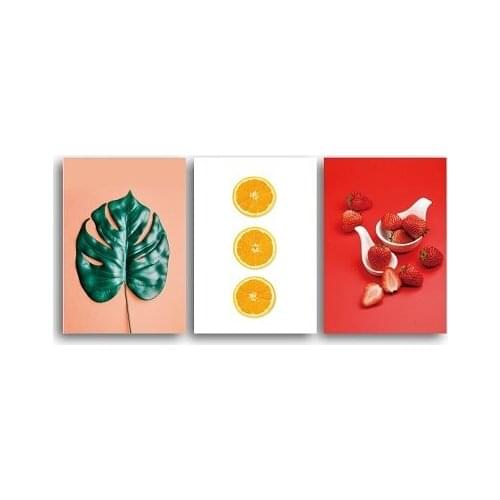Wall Art Abstract Fresh Fruits Paintings Leaf Orange Strawberry Picture Canvas Posters Prints for Living Room Bedroom Decoration