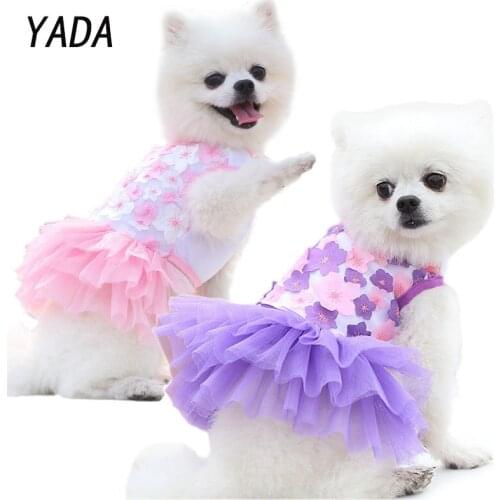 YADA Fashion Pets Dog Skirt Cat Clothes Spring/Summer Pet Clothes Teddy Bichon Pet Products Peach Blossom Skirt Cotton CW210005