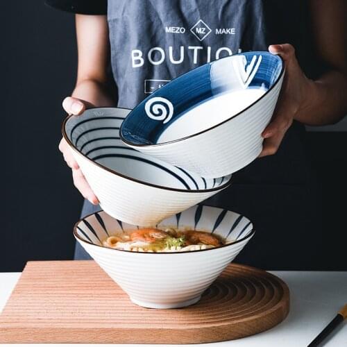 7/8inch Japanese Ramen Bowl Ceramic Single Noodle Bowl Household Salad Bowl Hat Bowl Creative Restaurant Tableware