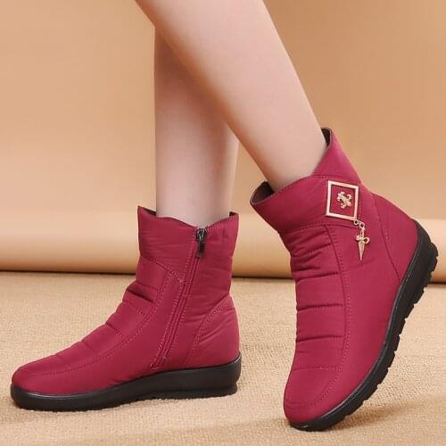 Women Ankle Boots 2020 Winter Boots Female Warm Plush Snow Boots Middle Aged Mother Shoes Solid Fashion Waterproof Cotton Boots