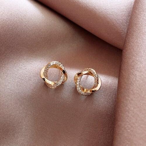 2020 New Korean Trendy Crystal Cross Circle Stud Earrings For Women Students Elegant Fashion Geometric Party Jewelry Gifts