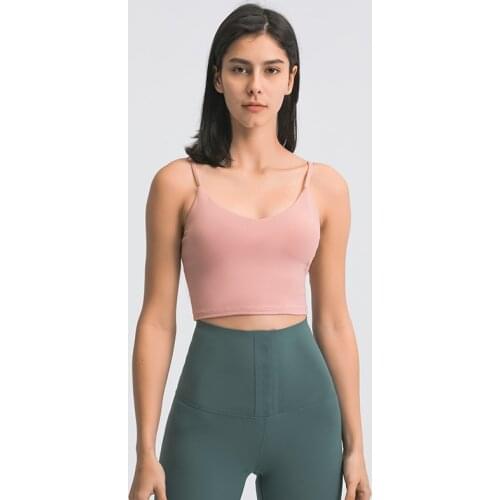 Womens Padded Running Gym Sports Bra V-neck Fitness Workout Shirts Yoga Cami Tank Top with Built In Bra