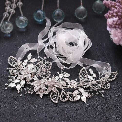 ZMSH282-S Rhinestone Bridal Belt Silver Diamond Women’s Dress Bridesmaid Sparkly Belt Flowers for Dresses Brides Accessories