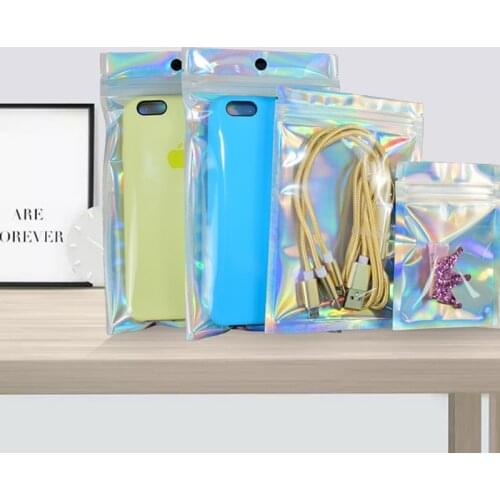 100pcs Translucent Zip Lock Bags Holographic Storage Bag Xmas Gift Packaging Cosmetics Pouch