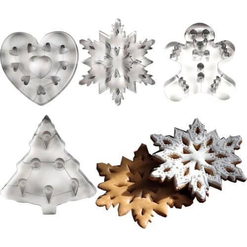 3D Christmas Cookie Moulds Large Size Fondant Snowflake Gingerbread Heart Biscuit Cutter Stainless Steel DIY Cookie Tools Mold