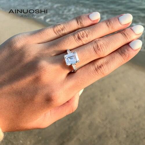 AINUOSHI 925 Sterling Silver Personalise 8x10mm Emerald Cut SONA Diamond Engagement Rings For Women Wedding Rings