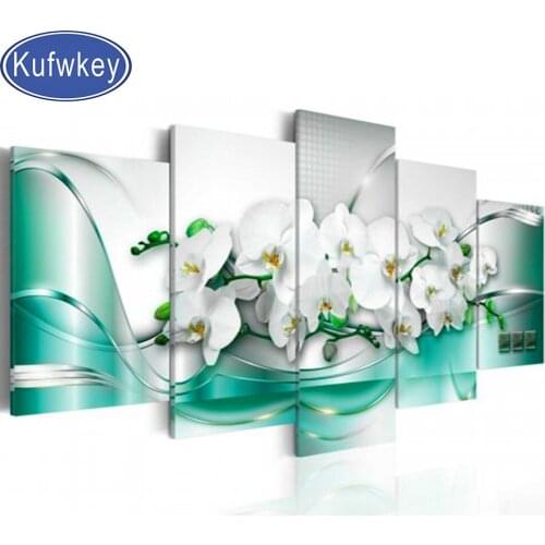 5D DIY Diamond Painting Orchids Flowers Grenn 3d Cross Stitch Kit Full Drill Embroidery Mosaic Wall Art Picture of Rhinestones