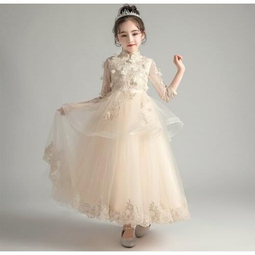 Exquisite Ankle-length Girls Evening Wedding Party Princess Prom Dress Kids Children Model Performance Show Carnival Costume