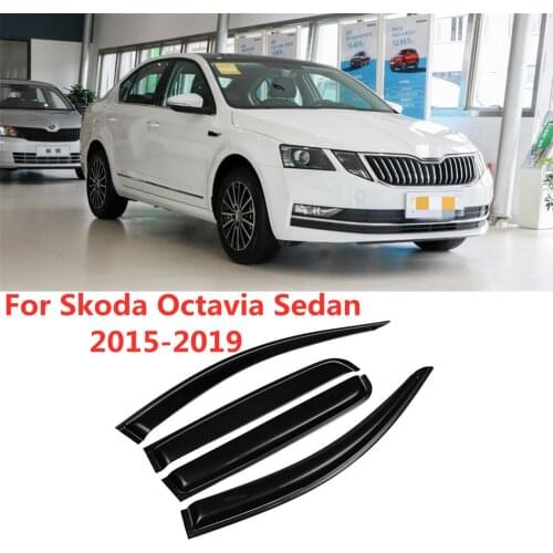 For Skoda Octavia 2015 2016 2017 2018 2019 Car Window Visor Wind Rain Sun Smoke Guard Deflector Vent Shade Shelter Protector