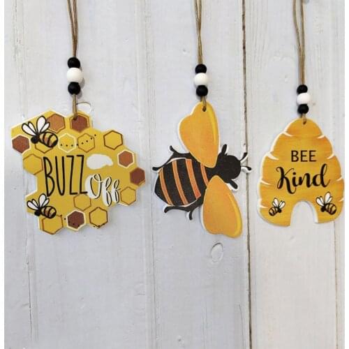 Creative 3Pcs/Set Decorative Wooden Bee Honey Outdoor Garden Decoration Vintage Style Bee Ornament Wear-resistant for Wall