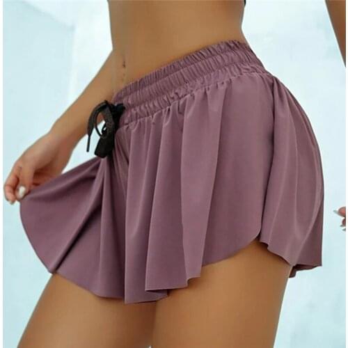 2020 Hot Sale Summer Anti Light Fake Two Piece Women Shorts Casual Sports Beach Mid Waist Solid Shorts Fashion Lace-up Ruffle